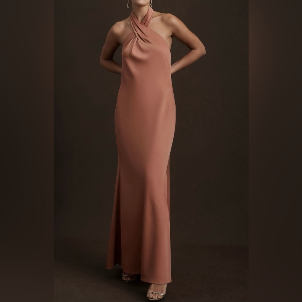 BHLDN - Ruby Satin Charmeuse Criss Cross Halter Maxi Dress in Sedona - Size 4